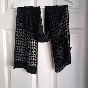 Black velvet whimsigoth scarf in ornate floral and houndstooth pattern